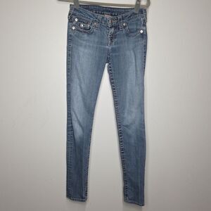 True Religion World Tour Skinny Jeans Womens 26 Whiskered Denim Fold Over Pocket